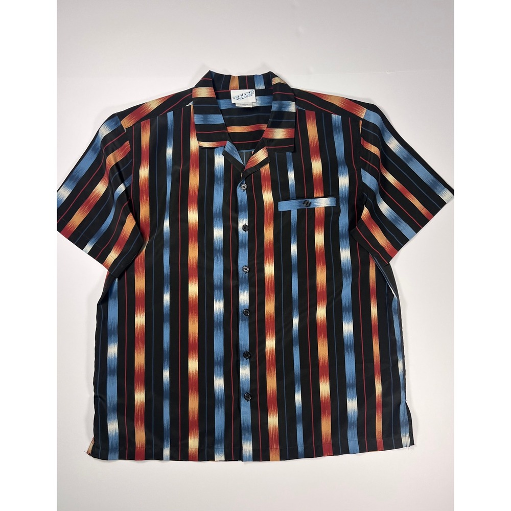 Irvine Park Button Down Shirt Mens Large Multicolor Vertical Stripe Ikat Camp‎